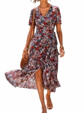 The Kooples Paisley Floral Wrap Dress Size 1 Multicolor 100% Silk Maxi